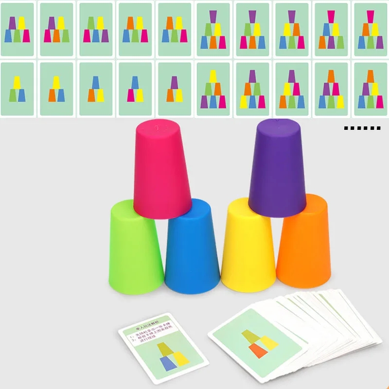 몬테소리 장난감 미니 스택 컵 게임 카드 교육 지적 계 - Sports Equipment For Kindergarten 리뷰 및 가격